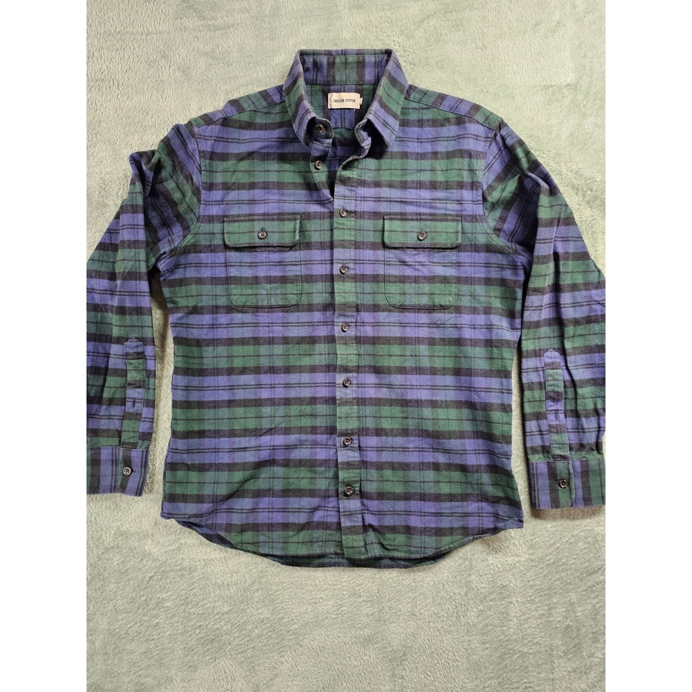 Taylor Stitch Shirt Men XS Blue Green 100% Organic Cotton Flannel Casual Classic